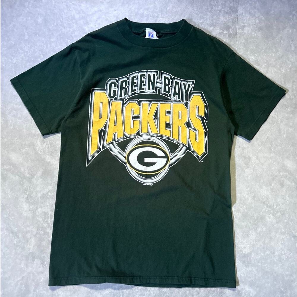 90's Vintage Green Bay Packers Logo7 Green T-Shirt -L